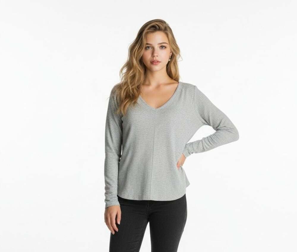 Abercrombie & Fitch Soft AF V-Neck Long Sleeve Top Heather Grey